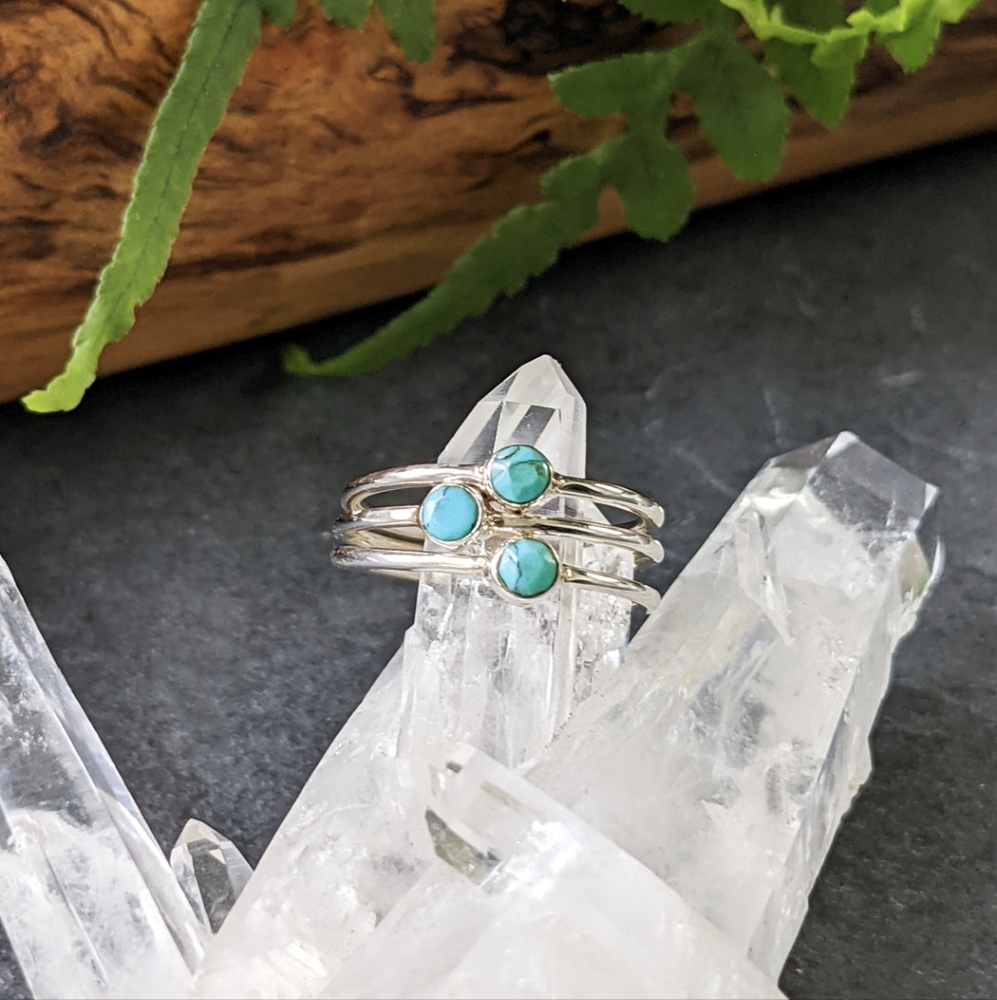 NWT Baizaar Dainty Turquoise Sterling Silver Stacking Ring, Size 6.5
